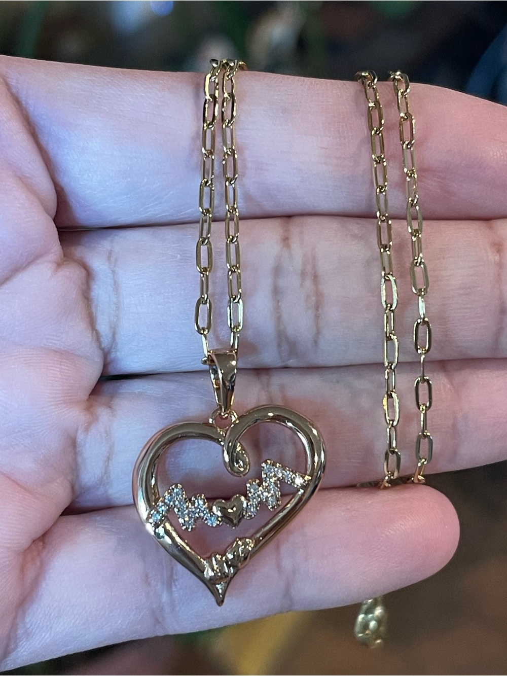 Gold Heart Pendant “Mom” Necklace with Crystal Stones